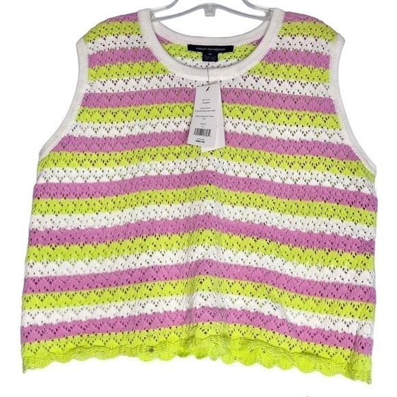 𝅺NEW French Connection Multicolour Striped Nora Crochet Tank Top US XL - Picture 1 of 6